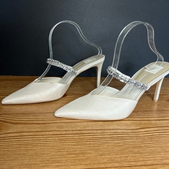 Dolce Vita Kanika White Satin Rhinestone Slip On Heeled Mules Womens 9.5 Pumps - Picture 2 of 15